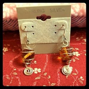 Handcrafted silver wire wrapped crystal amber drop